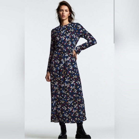 Zara Lexi Women’s Long Sleeve Midi Dress XS Black Multicolor Polka Dot Print - Picture 1 of 8